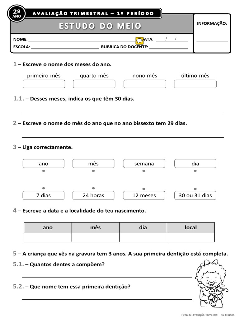 1º Ano Estudo Do Meio 1º Periodo Pdf Ano Dente
