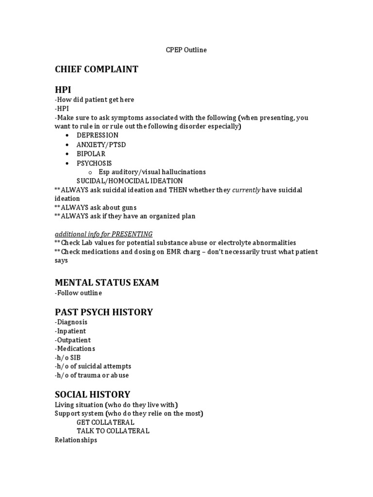 HPI for Mental Health Diagnosis | PDF | Self-Improvement