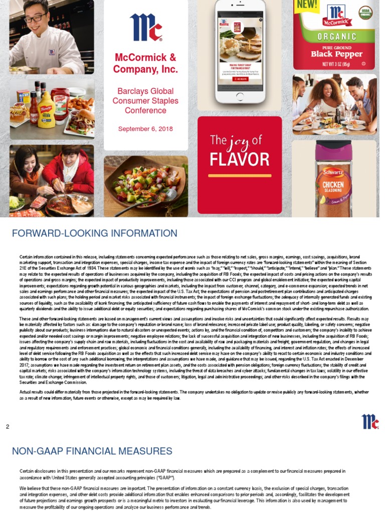 MKC McCormick Sept 2018 PDF Mergers And Acquisitions Debt