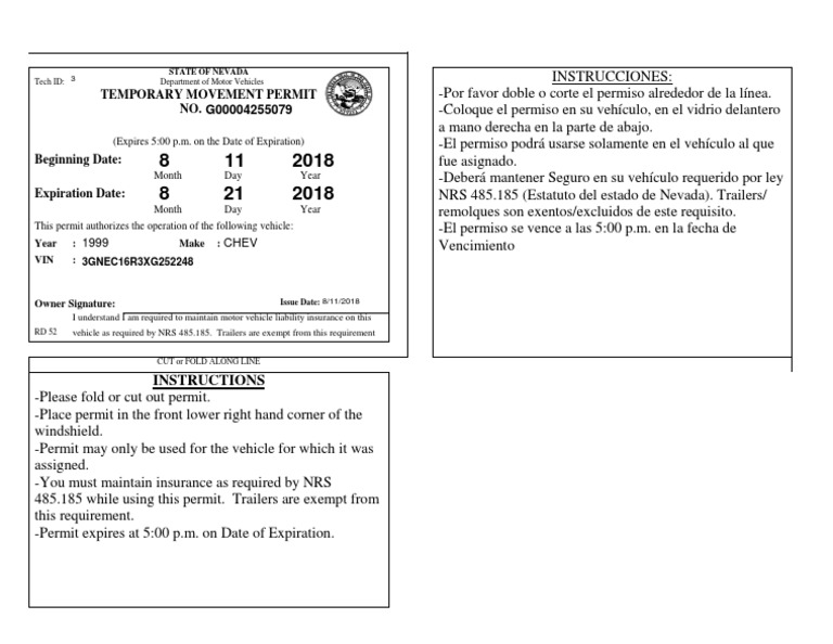 Temporary movement permit no instructions pdf