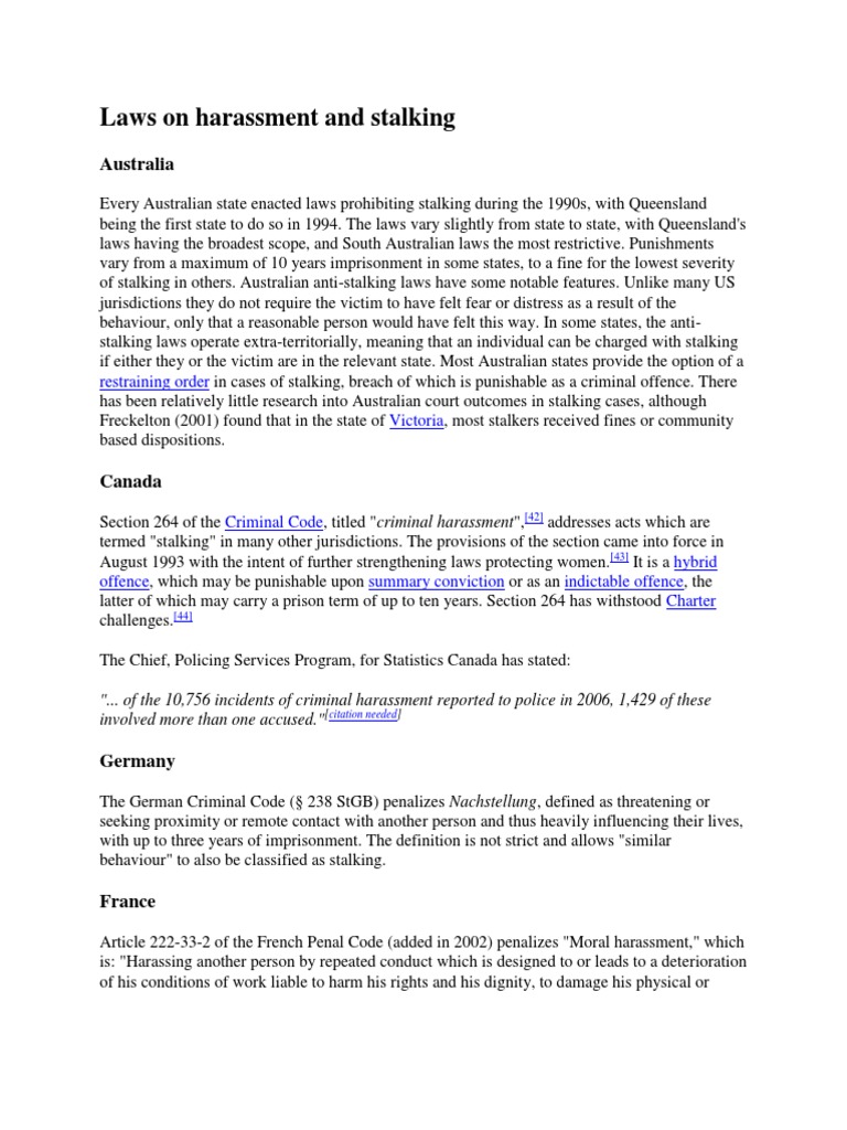 Laws On Harassment and Stalking Download Free PDF Stalking Common Law