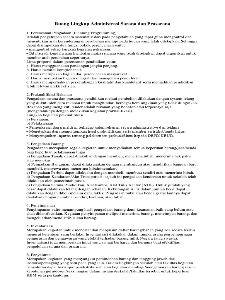 Ruang Lingkup Administrasi Sarana Dan Prasarana