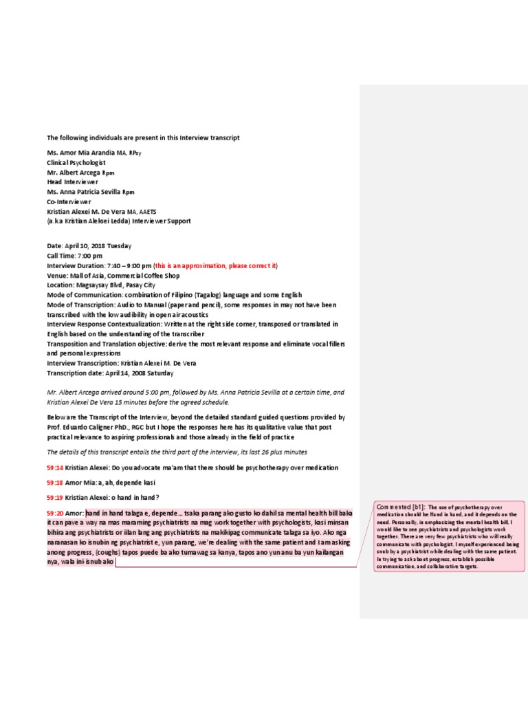 Interview With The Psychologist KA Ledda Transcription PDF