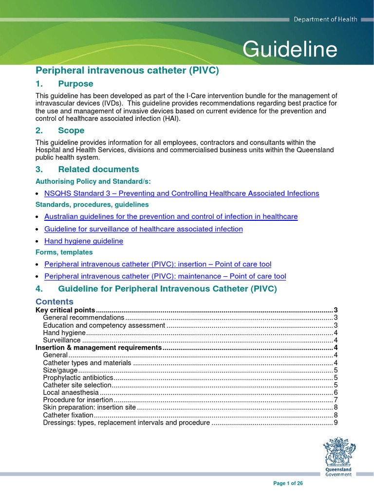 PIVC Management Guidelines for Healthcare | PDF | Intravenous Therapy ...