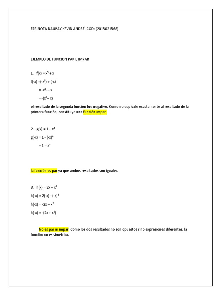 Ejemplo de Funcion Par e Impar | PDF