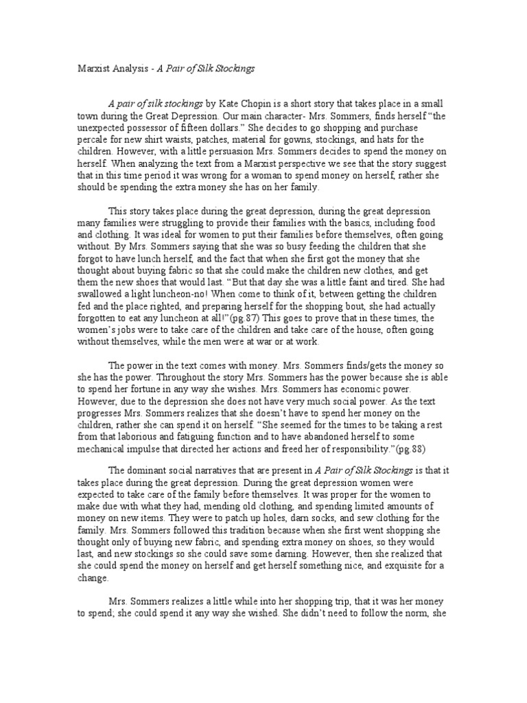 From A Pair Of Silk Stockings Answers Marxist Analysis Exemplar | PDF | Clothing