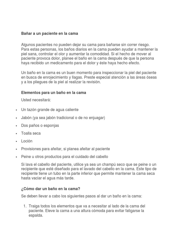 Cómo bañar a un paciente en cama | PDF | Salud y bienestar | Medicina