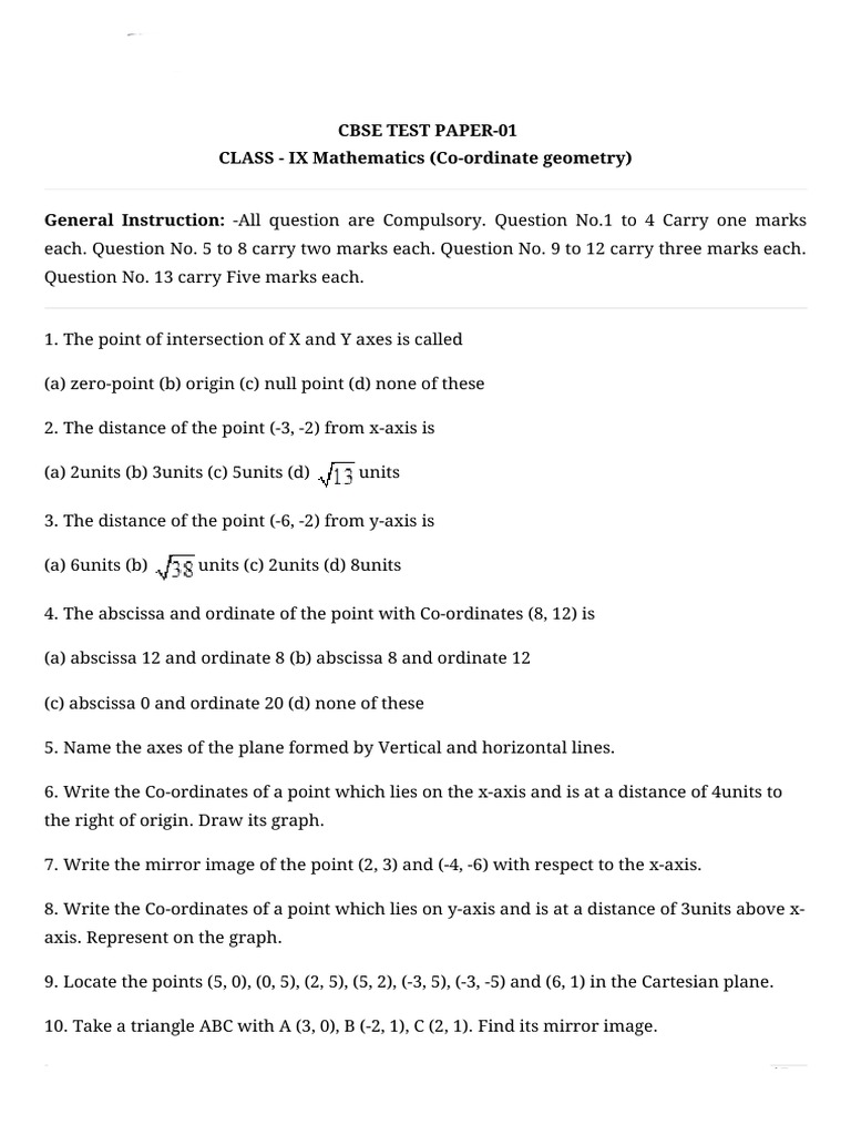 CLASS - IX Mathematics (Co-Ordinate Geometry) : Material Downloaded ...