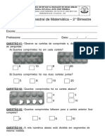 Avaliação de Matemática do 2o Bimestre para Alunos do Ensino Fundamental