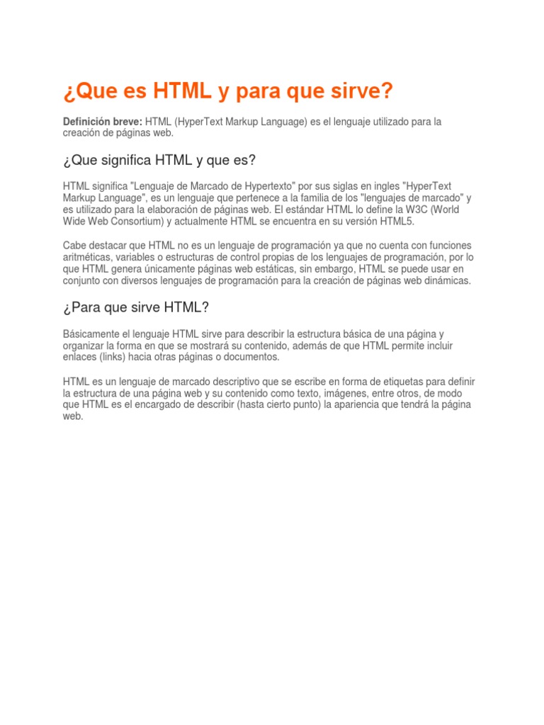 ¿Que Es HTML y para Que Sirve | PDF