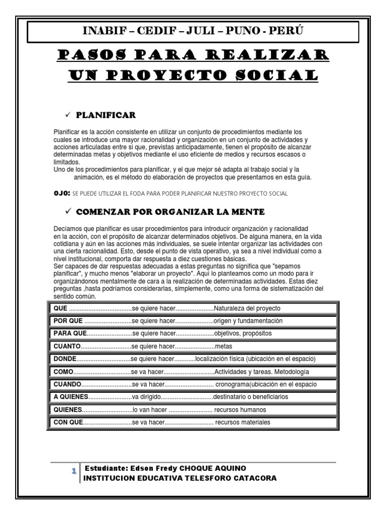 Pasos para Realizar Un Proyecto Social | PDF | Racionalidad | Presupuesto