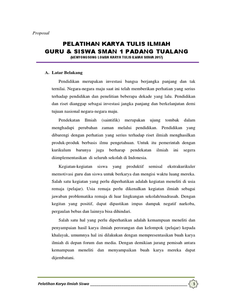 Proposal Pelatihan Karya Tulis Ilmiah Guru &amp; Siswa