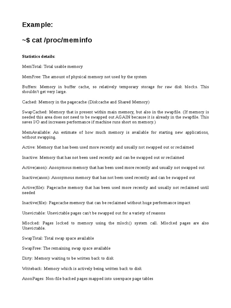 Example Cat /proc/meminfo Statistics Details PDF Cache