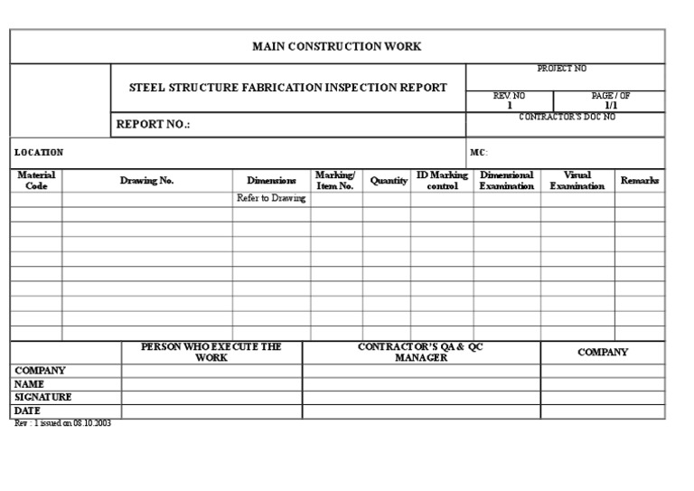 Steel Structure Fabrication Inspection Report PDF