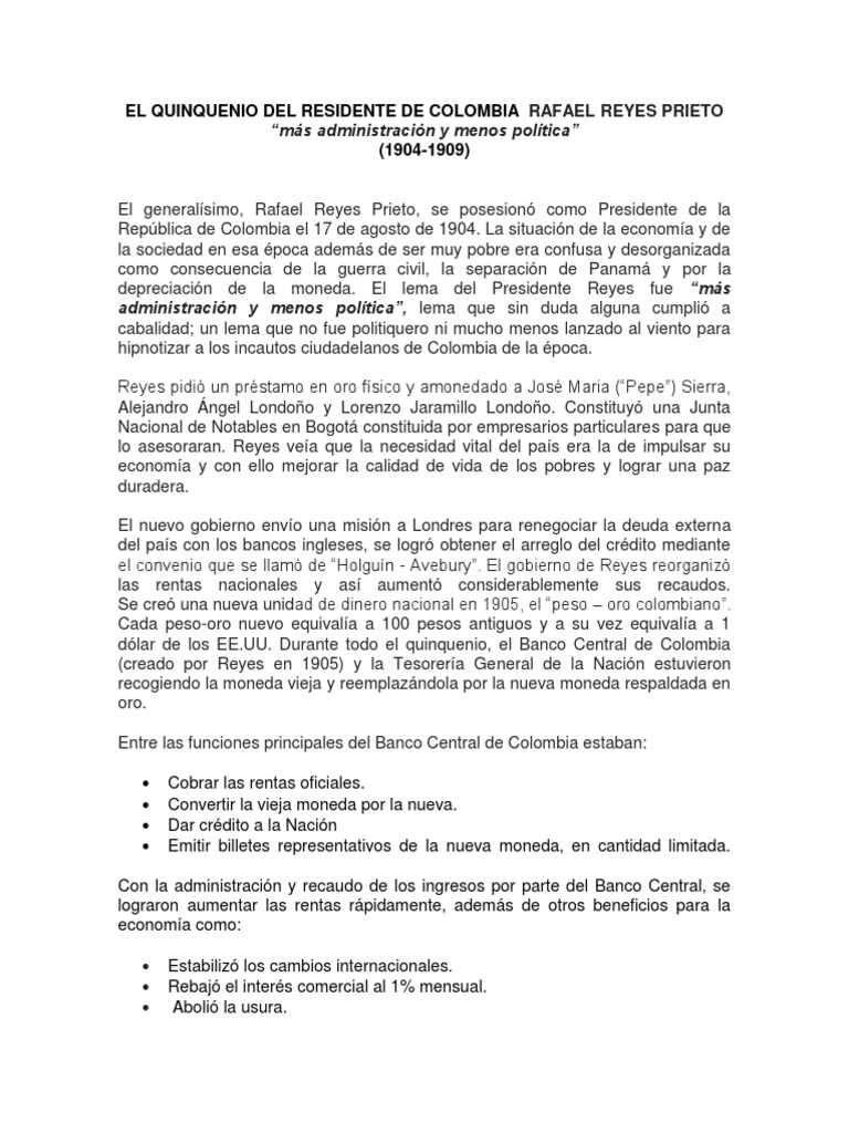 El Quinquenio de Rafael Reyes Prieto | PDF | Colombia | Agricultura