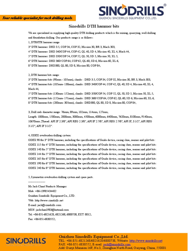 DTH and ODEX Drilling Solutions | PDF | Drilling Rig | Drilling