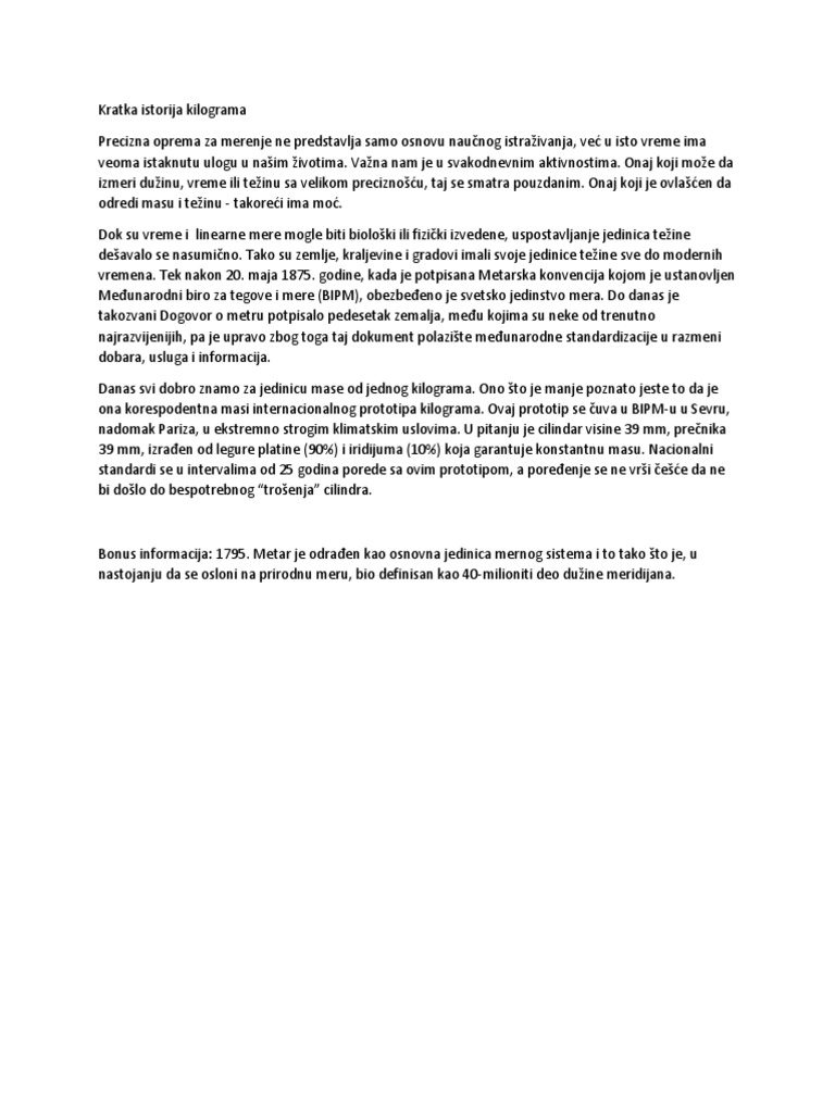 Kratka Istorija Kilograma | PDF