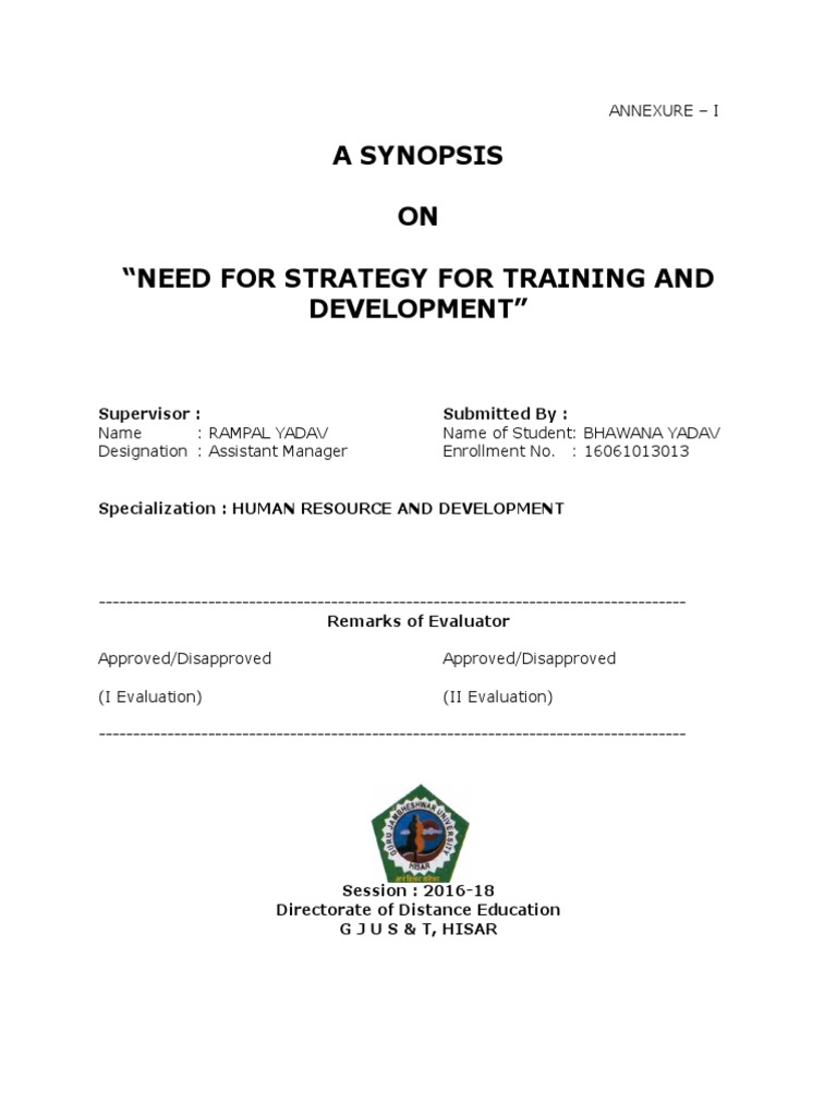 Synopsis On Need For Strategy For Training and Development PDF