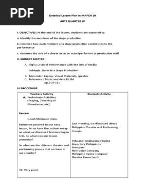 Lesson Plan in MAPEH 10