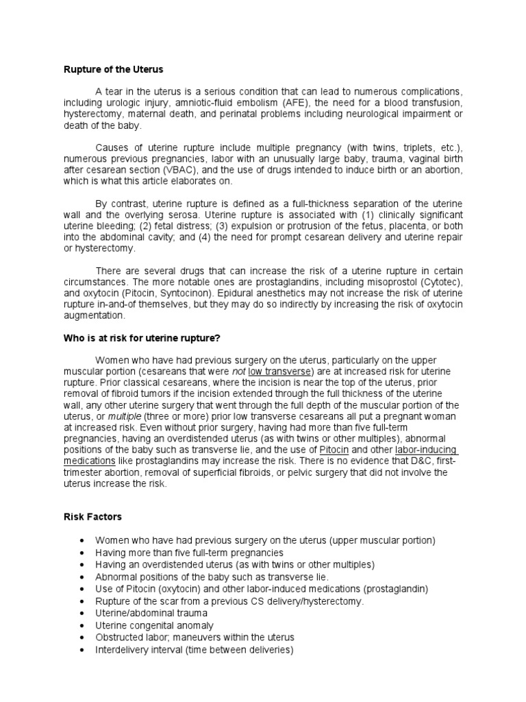 Understanding Uterine Rupture Risks | PDF | Caesarean Section | Childbirth
