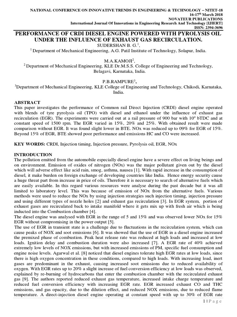 CRDI Diesel Engine Performance with EGR | PDF | N Ox | Exhaust Gas