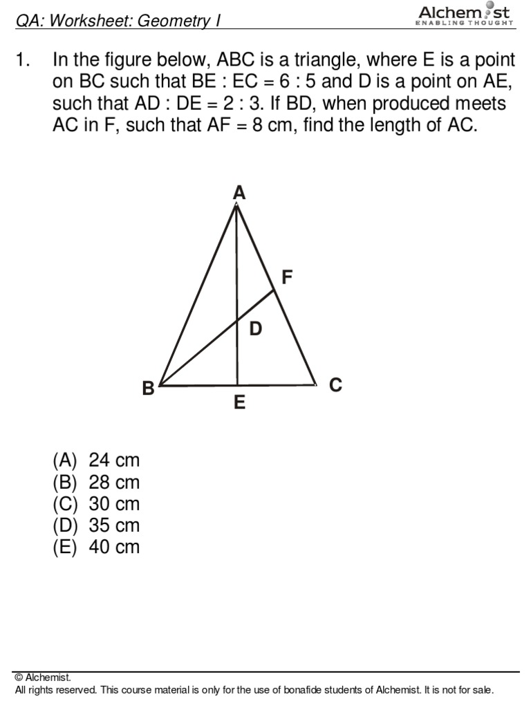 QA Worksheet Geometry I | PDF | Triangle | Area