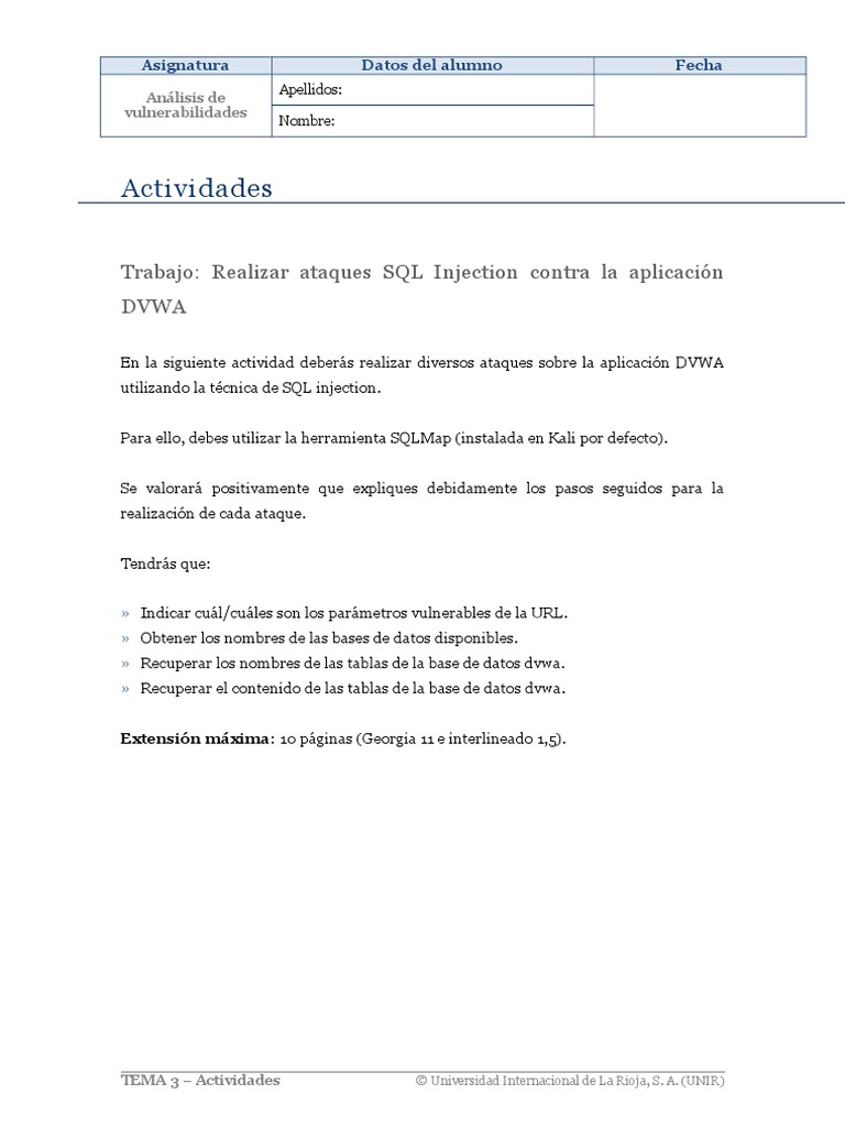 Ataques SQL Injection en DVWA con SQLMap | PDF | Protocolo de ...