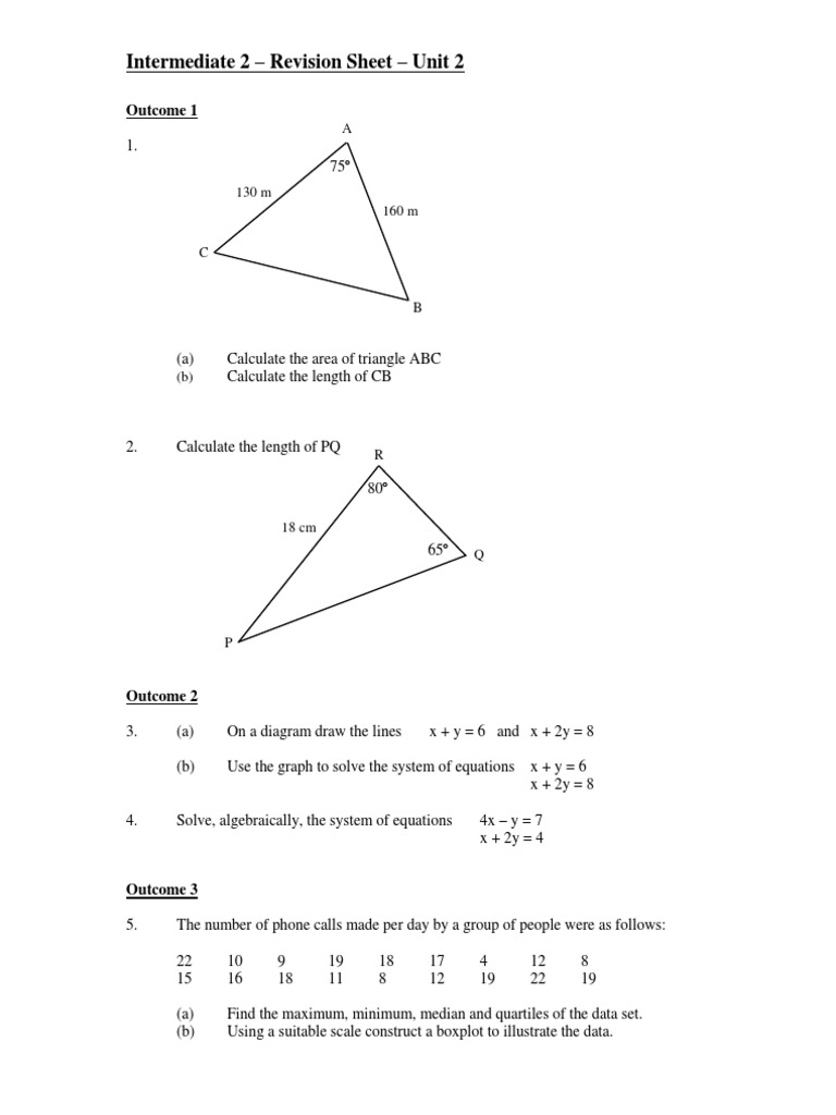 Intermediate 2 Math Revision Guide | PDF | Median | Teaching Mathematics