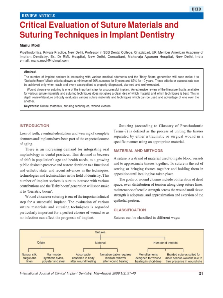 Critical Evaluation of Suture Materials and Suturing Techniques in