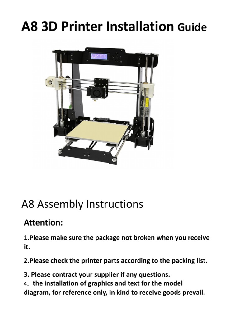 A8 3D Printer Installation Instructions1.1 PDF | PDF | Screw Machines