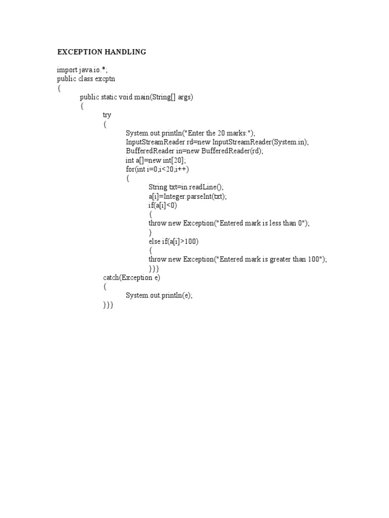 Java Exception Handling Example | PDF