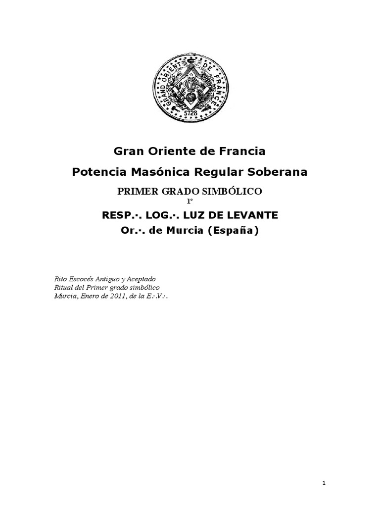 Reaa Grados 1 2 y 3 Ritual Completo 1 PDF | PDF | Masonería | Moralidad
