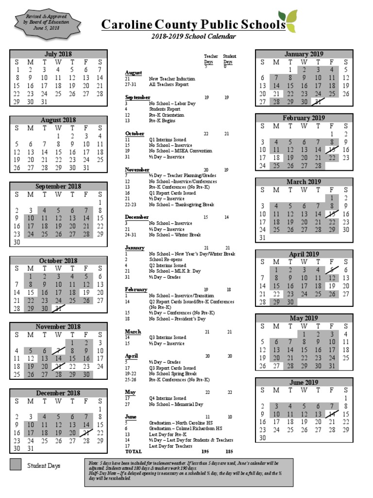Ccps 1819 School Calendar PDF Schools Behavior Modification