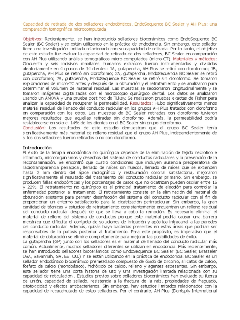 Articulo Ah Plus y BC Sealer PDF Análisis de variación Solvente