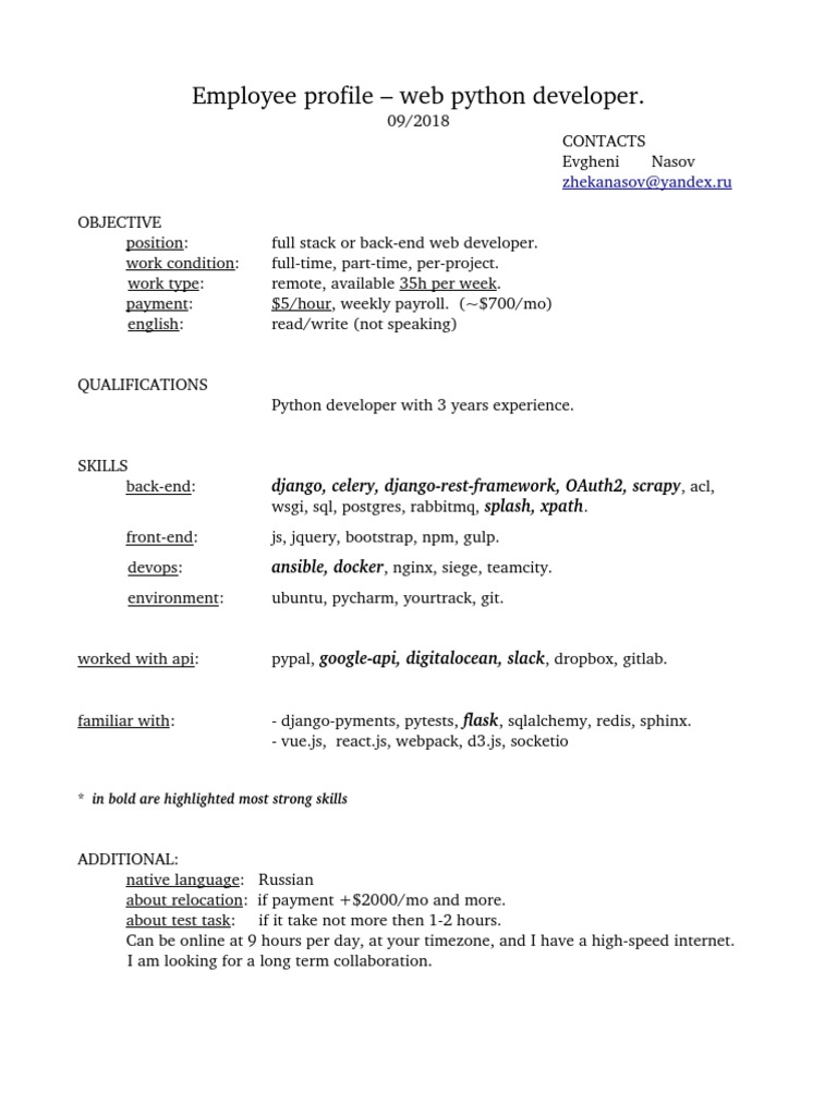 CV Python Developer | PDF | Free Content | Software