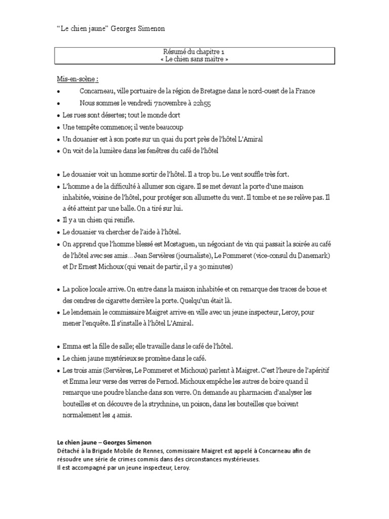 Les Clients Du Bon Chien Jaune Pdf Le Chien Jaune... Résumé Du Chapitre 1 | PDF | La violence