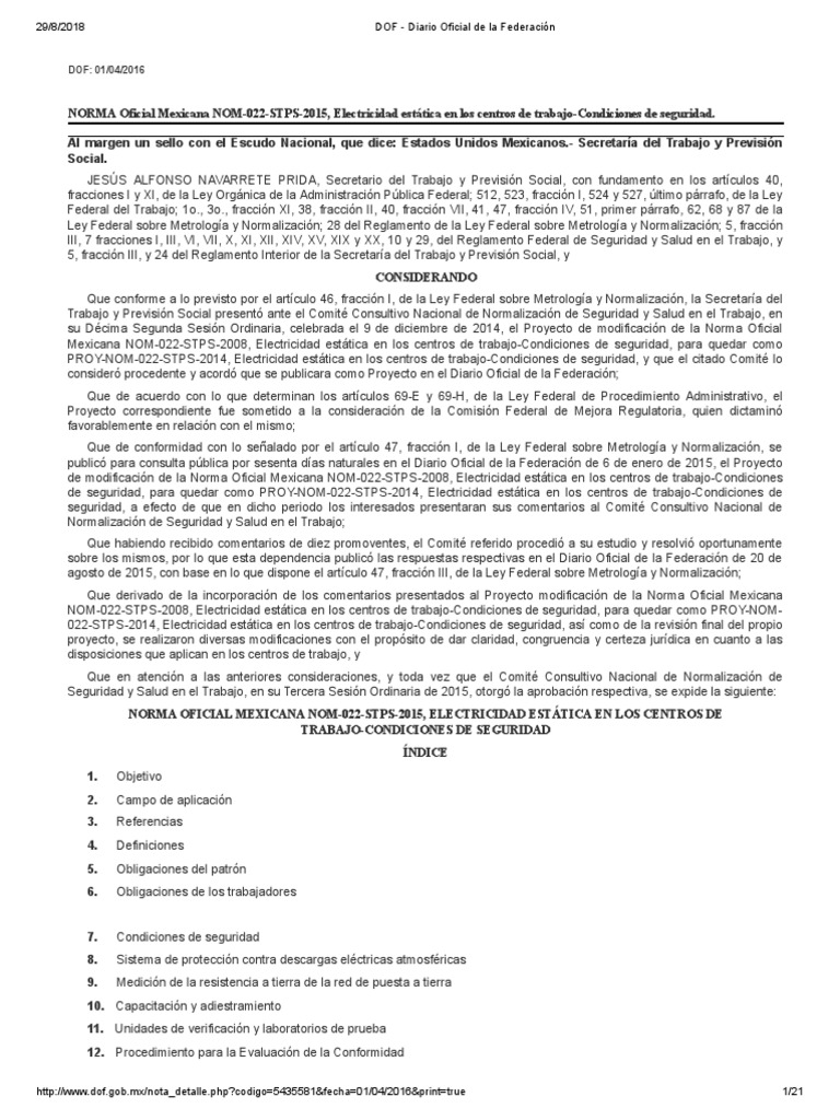 Nom 022 STPS 2015 | PDF | Descarga electrostática | Relámpago