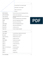 Keyboard shortcuts for cursor movement, editing, formatting and page navigation in a document