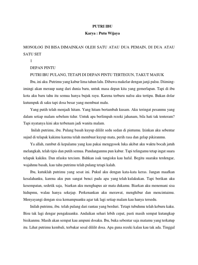 727272 Naskah Monolog Putri Ibu Putu Wijaya Docx