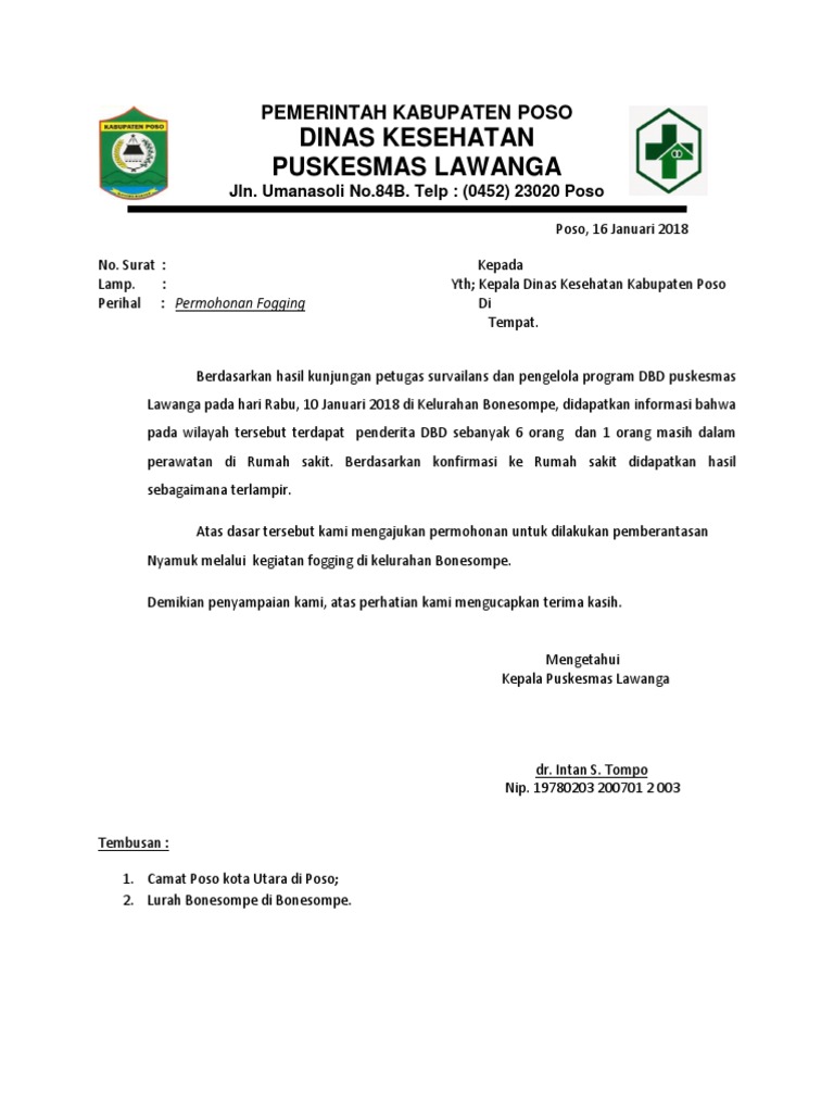 Contoh Surat Permohonan Fogging Ke Dinas Kesehatan