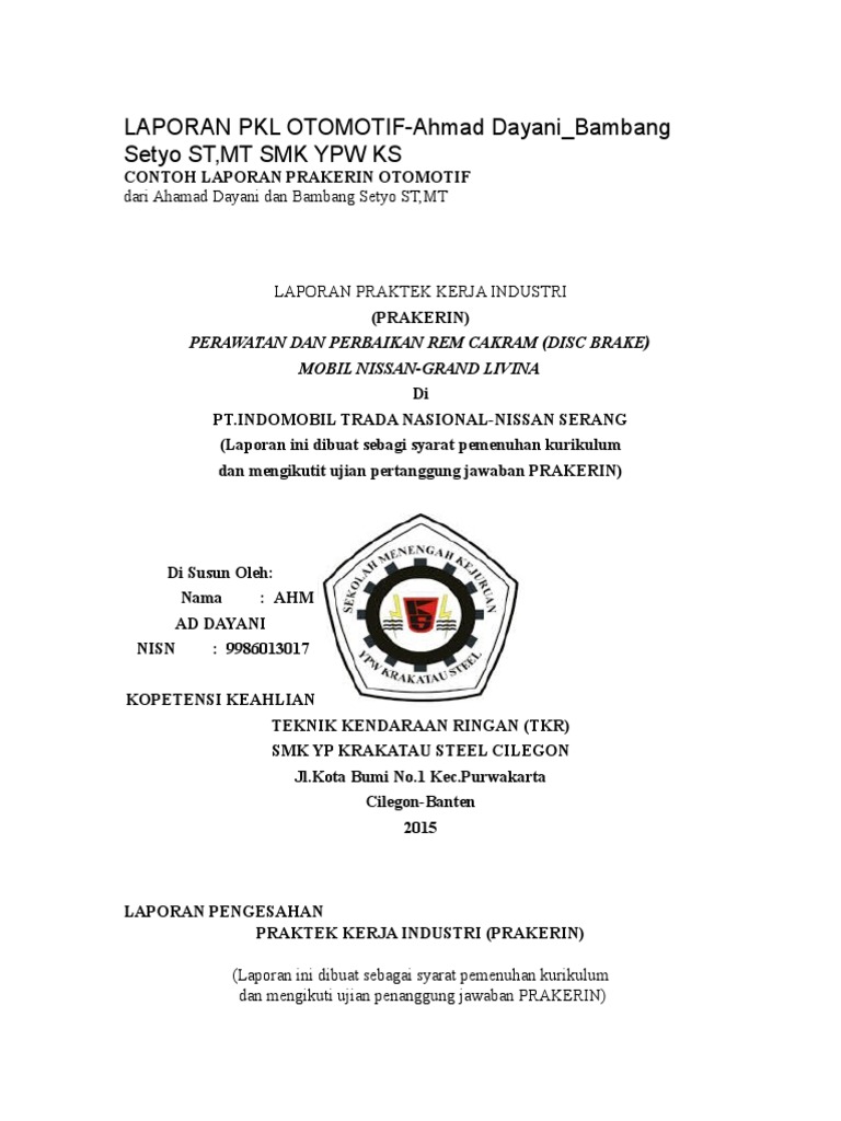 Contoh Laporan Prakerin Smk Jurusan Otomotif Mobil Seputar Laporan