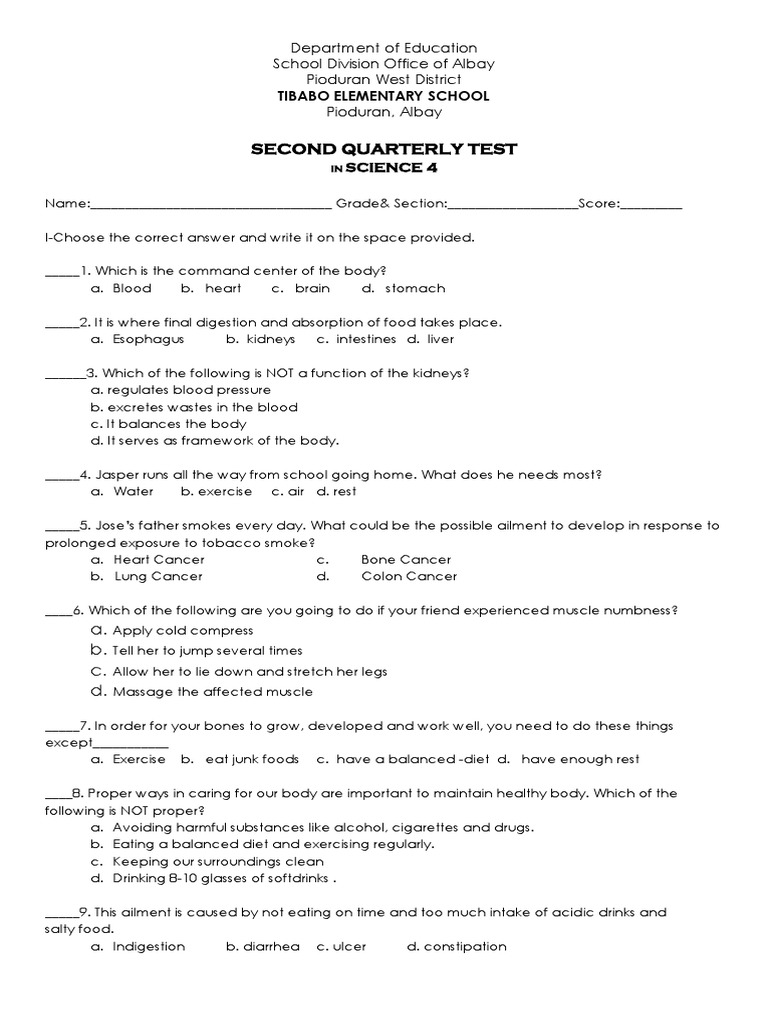 Science Test for Grade 4 Students | PDF