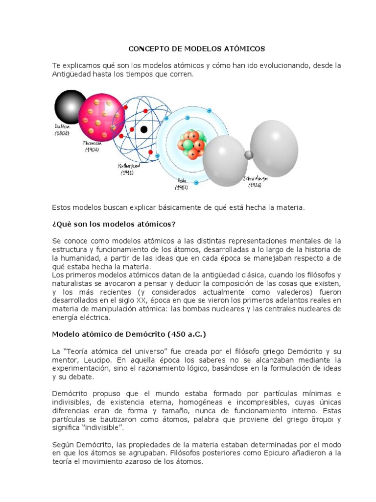 Concepto de Modelos Atómicos | PDF | Átomos | Electrón
