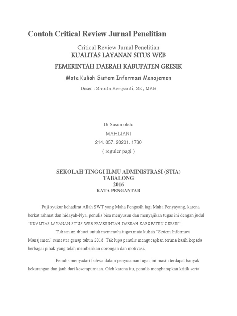 Contoh Critical Review Jurnal Penelitian