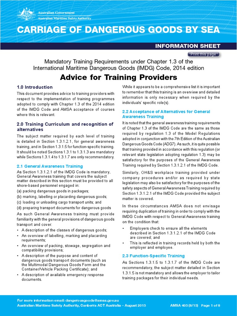 IMDG Code Training Requirements Overview | PDF | Dangerous Goods ...
