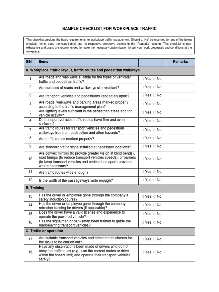 7 Workplace Traffic Checklist PDF Traffic Vehicles