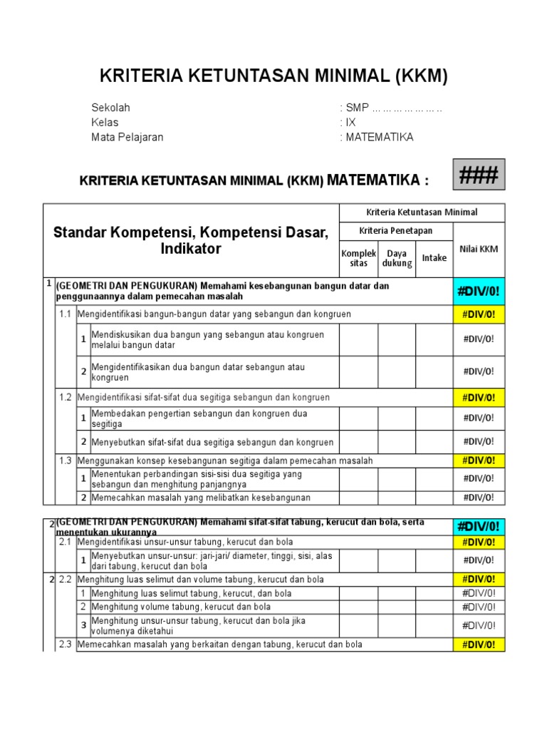 Kkm Matematika Kelas 8 Kurikulum 2013 Excel