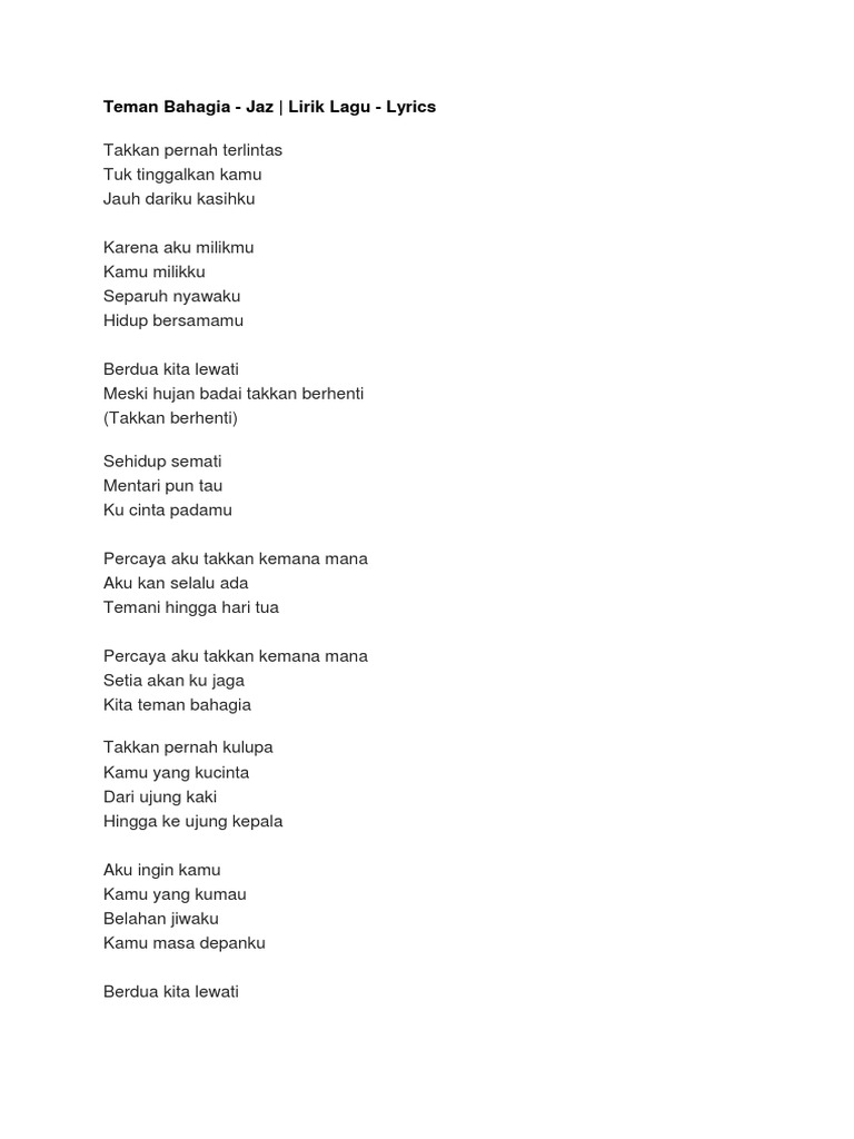 Teman Bahagia Jaz Lirik Lagu