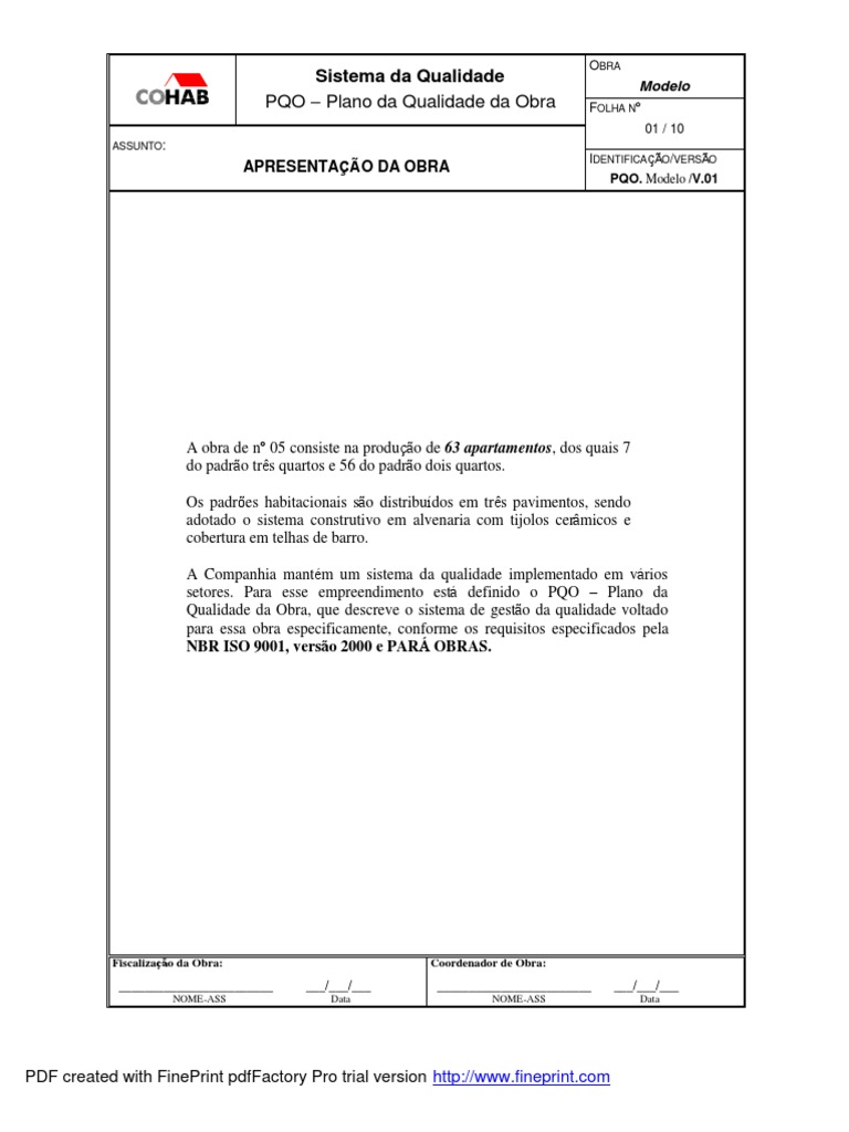 Plano de Qualidade da Obra nº 05 | PDF | Argamassa (alvenaria ...