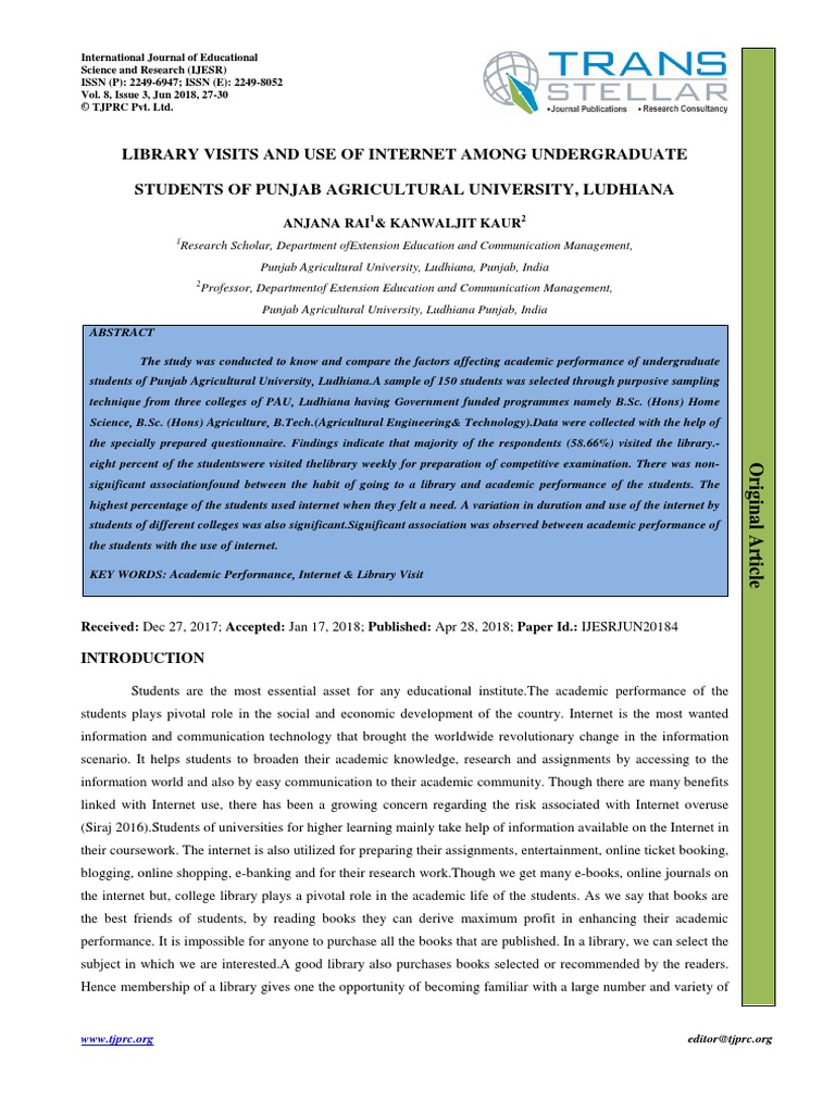 Library Visits and Use of Internet Among Undergraduate Students of ...